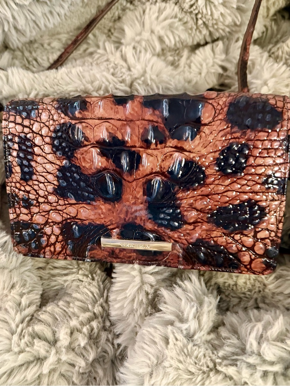 Brahmin Copper Brown and Black Embossed Croc Crossbody